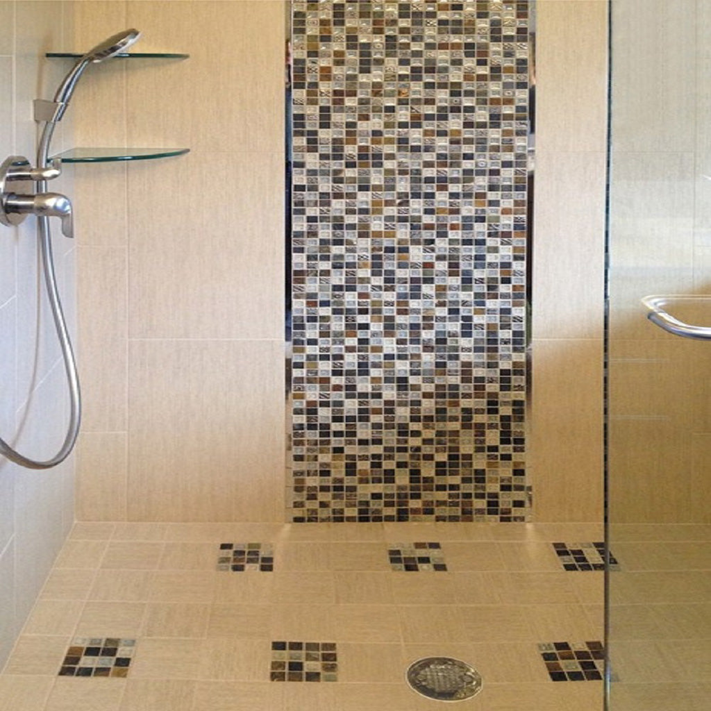 Beige Gray 12x12 Polished Square Glass Resin Stone Mosaic Tile (5 pack, 4.75 sq ft/case)