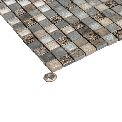 Beige Gray 12x12 Polished Square Glass Resin Stone Mosaic Tile (5 pack, 4.75 sq ft/case)