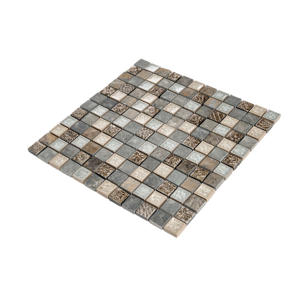 Beige Gray 12x12 Polished Square Glass Resin Stone Mosaic Tile (5 pack, 4.75 sq ft/case)