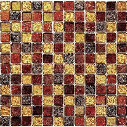 Gold Red 12x12 Glossy Foiled Square Glass Resin Stone Mosaic Tile (5 pack, 4.75 sq ft/case) - Sample