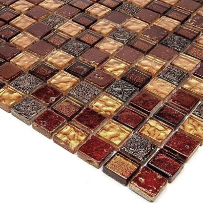Gold Red 12x12 Glossy Foiled Square Glass Resin Stone Mosaic Tile (5 pack, 4.75 sq ft/case) - Sample