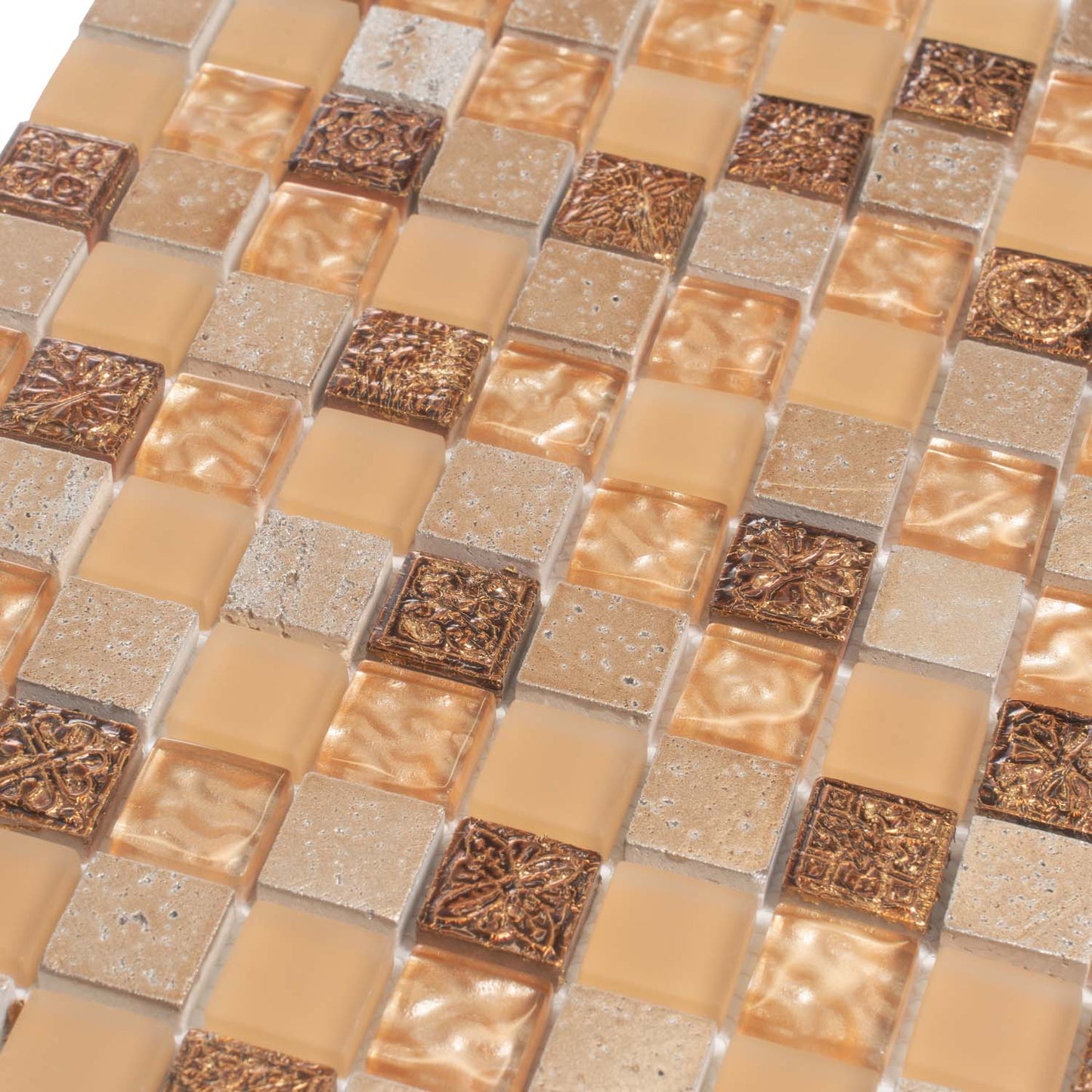 Beige 12x12 Glossy Foiled Square Glass Resin Stone Mosaic Tile (5 pack, 4.75 sq ft/case)