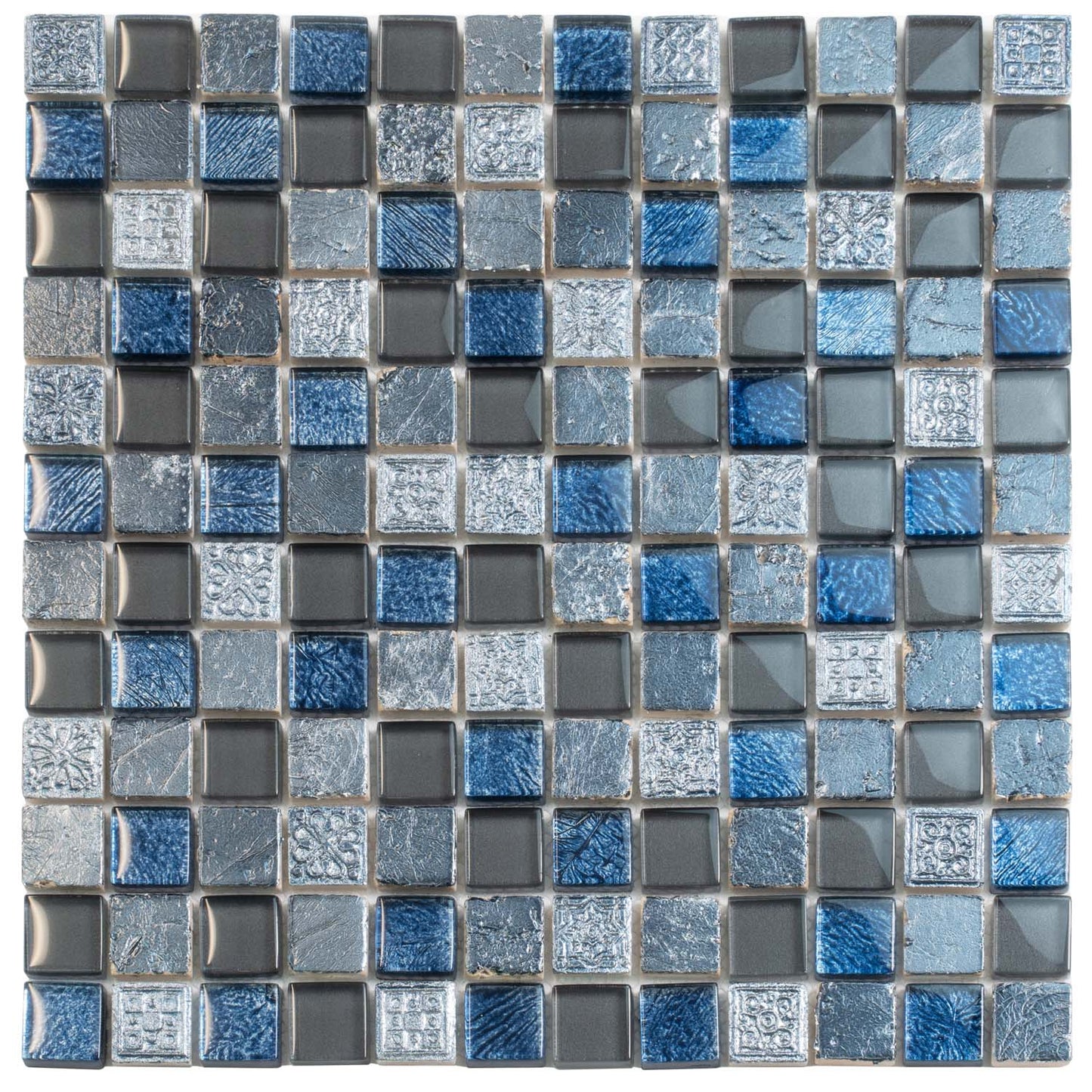 Gray Blue 12x12 Glossy Foiled Square Glass Resin Stone Mosaic Tile (5 pack, 4.75 sq ft/case) - Sample