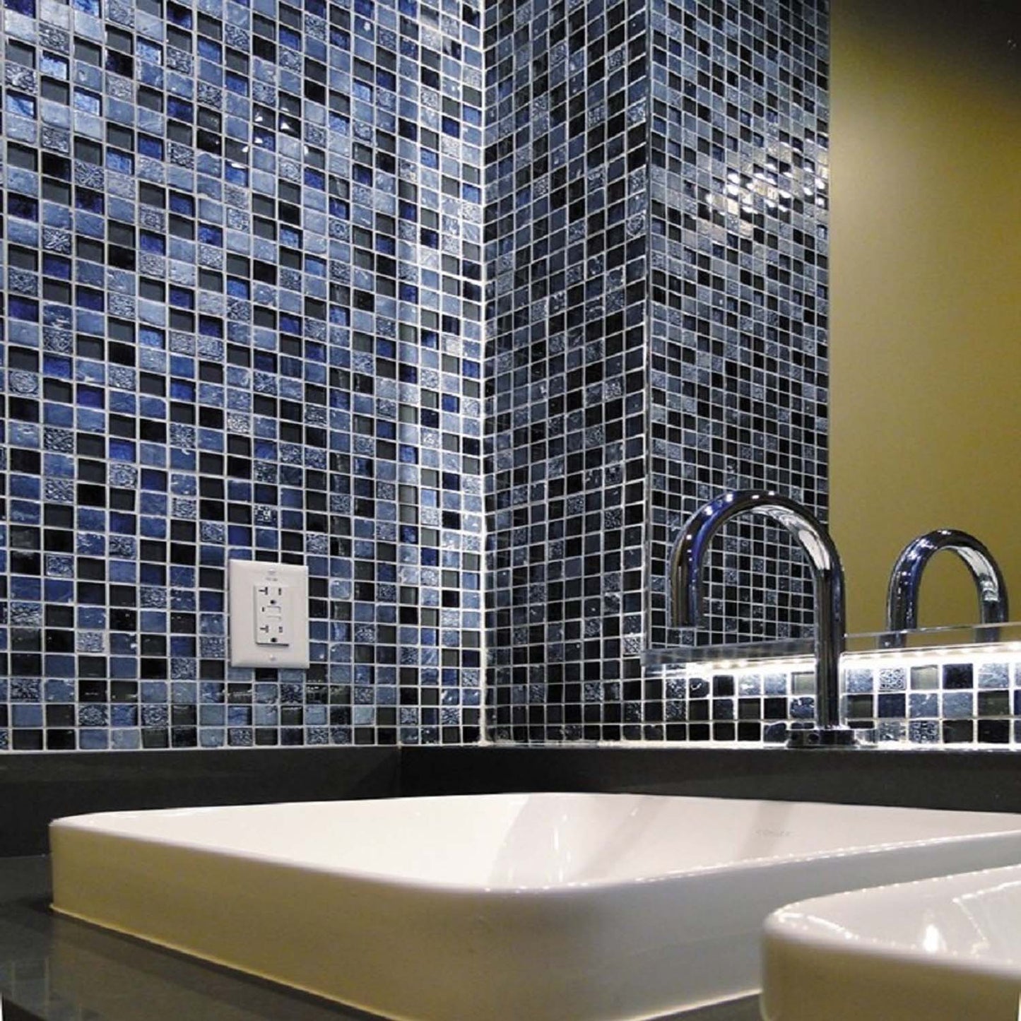 Gray Blue 12x12 Glossy Foiled Square Glass Resin Stone Mosaic Tile (5 pack, 4.75 sq ft/case)