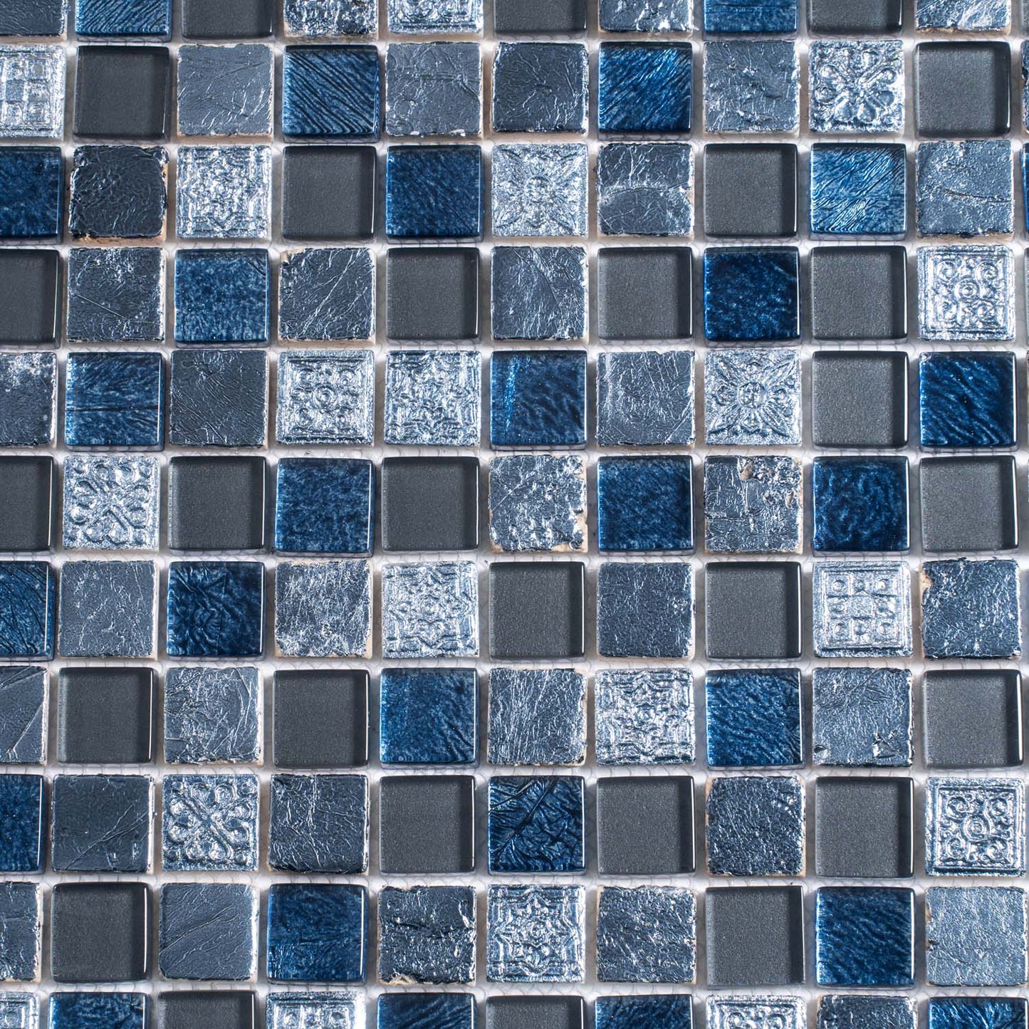 Gray Blue 12x12 Glossy Foiled Square Glass Resin Stone Mosaic Tile (5 pack, 4.75 sq ft/case)