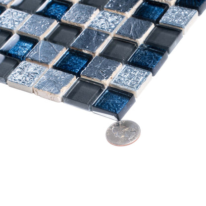 Gray Blue 12x12 Glossy Foiled Square Glass Resin Stone Mosaic Tile (5 pack, 4.75 sq ft/case) - Sample