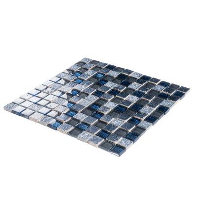 Gray Blue 12x12 Glossy Foiled Square Glass Resin Stone Mosaic Tile (5 pack, 4.75 sq ft/case)