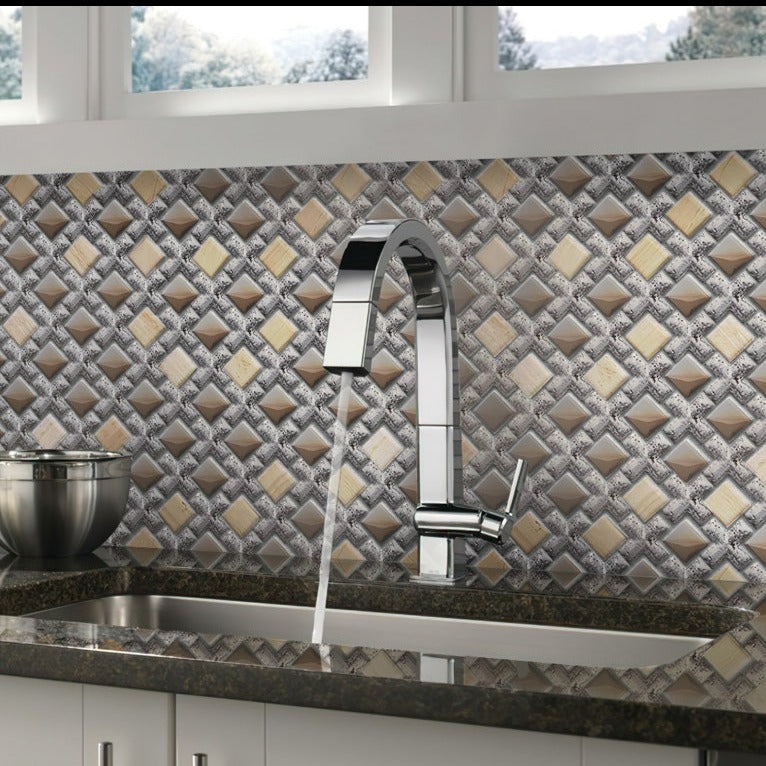 Gray Beige 11x11 Polished Matte Textured Square Glass Resin Stone Mosaic Tile (5 pack, 4.2 sq ft/case)