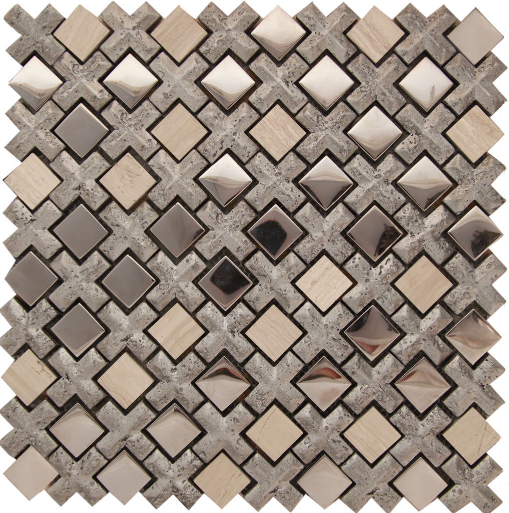 Gray Beige 11x11 Polished Matte Textured Square Glass Resin Stone Mosaic Tile (5 pack, 4.2 sq ft/case) - Sample