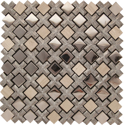 Gray Beige 11x11 Polished Matte Textured Square Glass Resin Stone Mosaic Tile (5 pack, 4.2 sq ft/case) - Sample