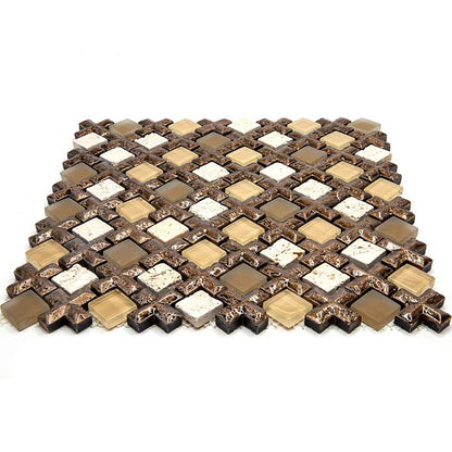 Brown 11x11 Polished Matte Textured Square Glass Resin Stone Mosaic Tile (5 pack, 4.2 sq ft/case) - Sample