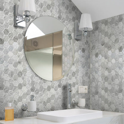 White 12x12 Polished Etched Hexagon Marble Mosaic Tile (5 pack, 4.92 sq ft/case) - Sample
