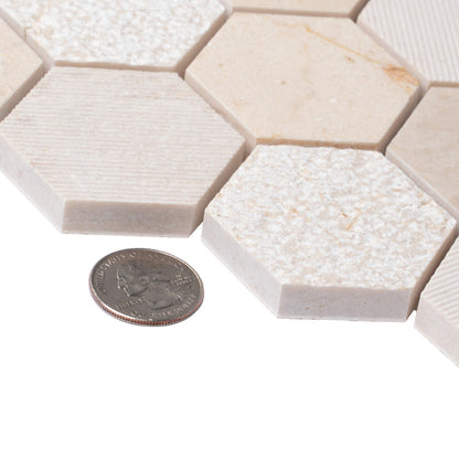 Beige 12x12 Polished Etched Hexagon Crema Marfil Marble Mosaic Tile (5 pack, 4.92 sq ft/case)