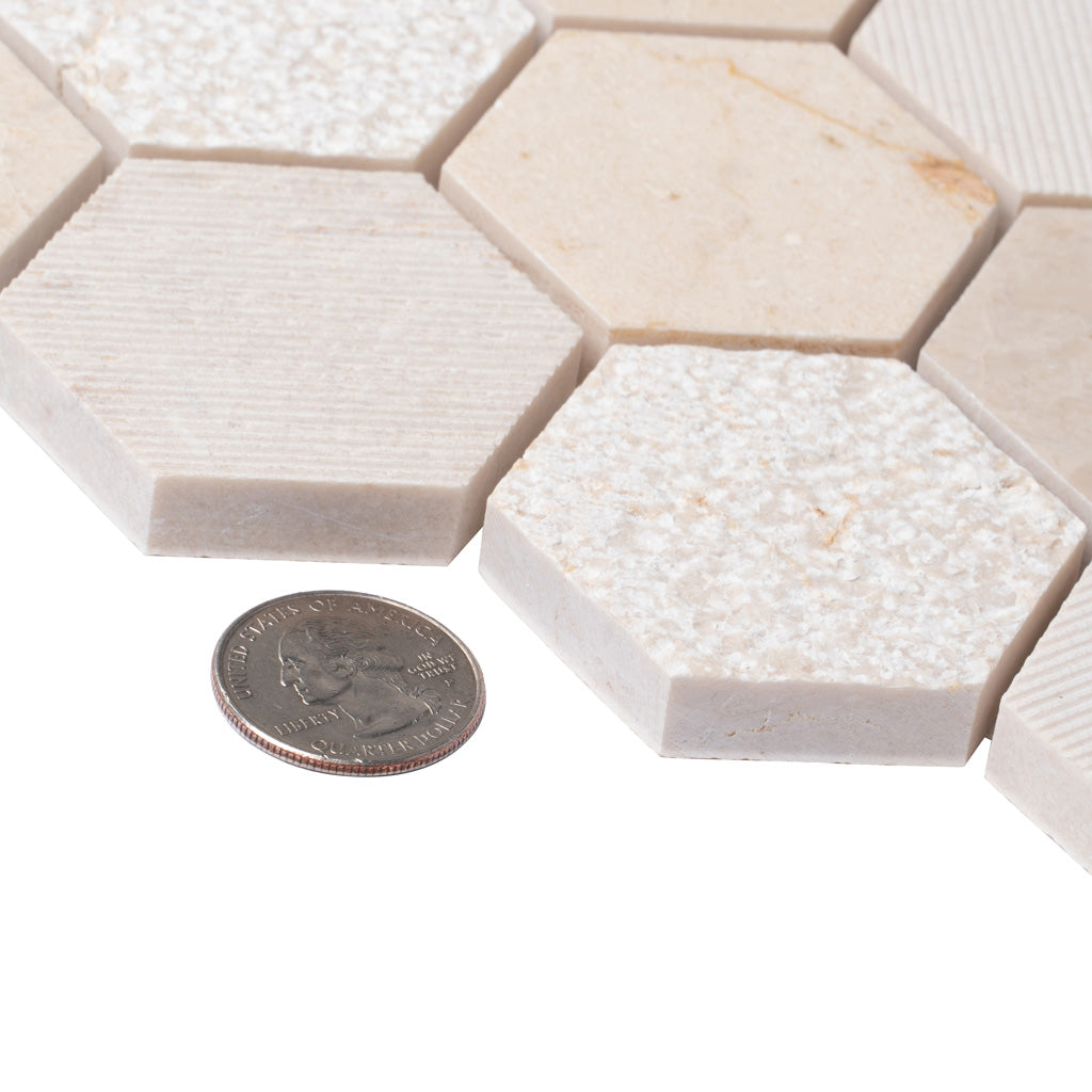 Beige 12x12 Hexagon Polished Etched Marble Mosaic Tile (5 pack, 4.92 sq ft/case) - Sample