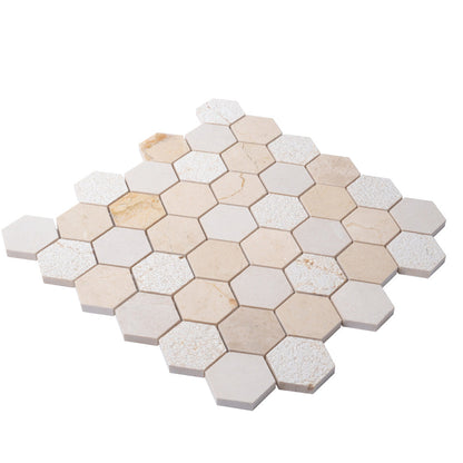 Beige 12x12 Hexagon Polished Etched Marble Mosaic Tile (5 pack, 4.92 sq ft/case) - Sample