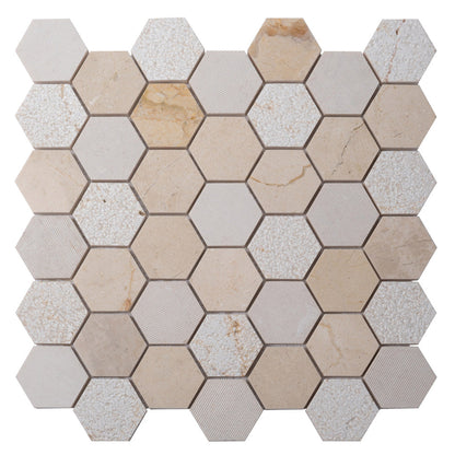 Beige 12x12 Hexagon Polished Etched Marble Mosaic Tile (5 pack, 4.92 sq ft/case) - Sample
