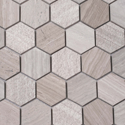 Gray 12x12 Hexagon Polished Etched Marble Mosaic Tile (5 pack, 4.92 sq ft/case) - Sample