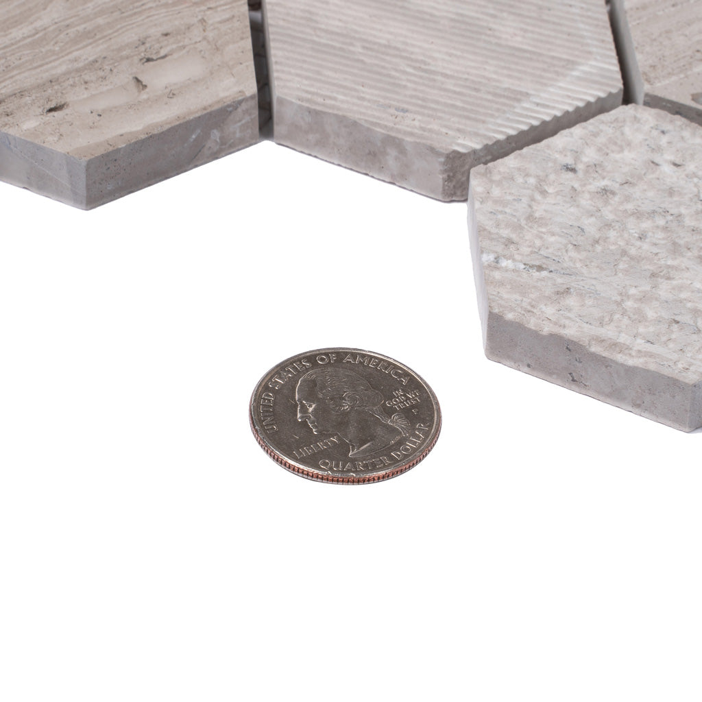 Wooden Grey 12x12 Etched Polished Hexagon Marble Mosaic Tile (5 pack, 4.92 sq ft/case)