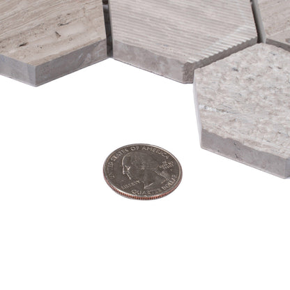 Wooden Grey 12x12 Etched Polished Hexagon Marble Mosaic Tile (5 pack, 4.92 sq ft/case)