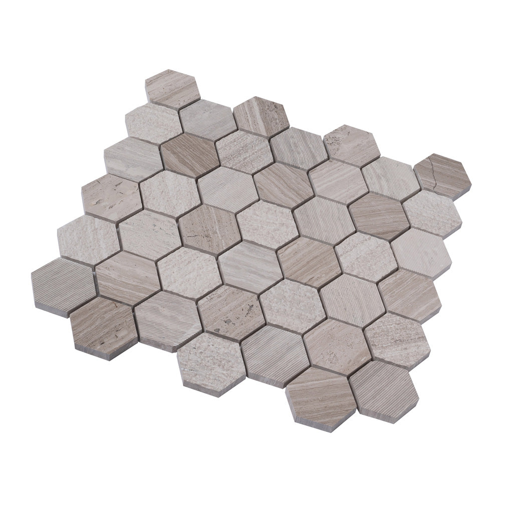 Wooden Grey 12x12 Etched Polished Hexagon Marble Mosaic Tile (5 pack, 4.92 sq ft/case)