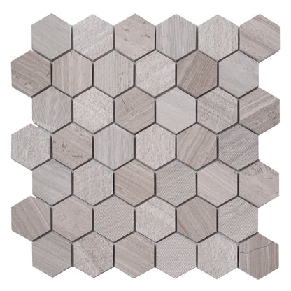 Gray 12x12 Hexagon Polished Etched Marble Mosaic Tile (5 pack, 4.92 sq ft/case) - Sample