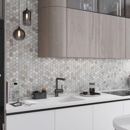 Wooden Grey 12x12 Etched Polished Hexagon Marble Mosaic Tile (5 pack, 4.92 sq ft/case)
