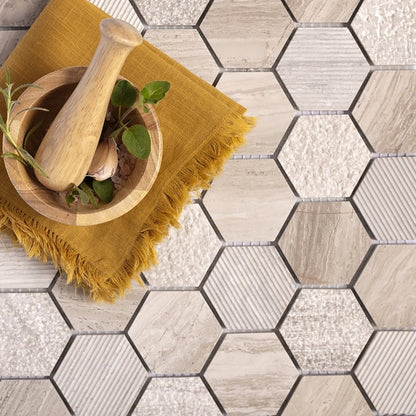 Gray 12x12 Hexagon Polished Etched Marble Mosaic Tile (5 pack, 4.92 sq ft/case) - Sample
