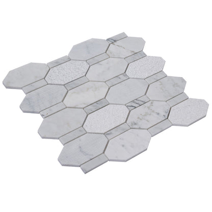 White 11x12 Polished Etched Hexagon Marble Mosaic Tile (5 pack, 4.66 sq ft/case) - Sample
