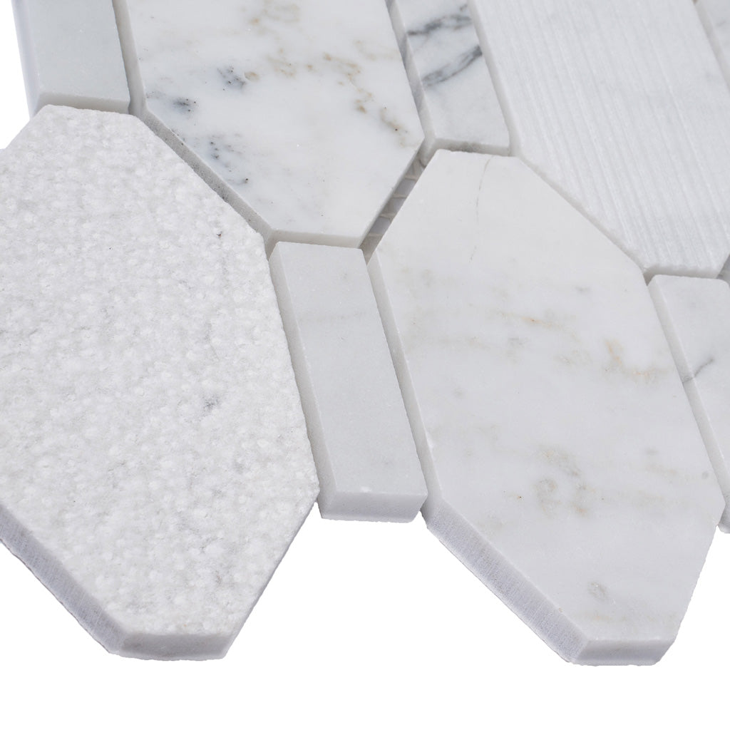 White 11x12 Polished Etched Hexagon Bianco Carrara Marble Mosaic Tile (5 pack, 4.66 sq ft/case)