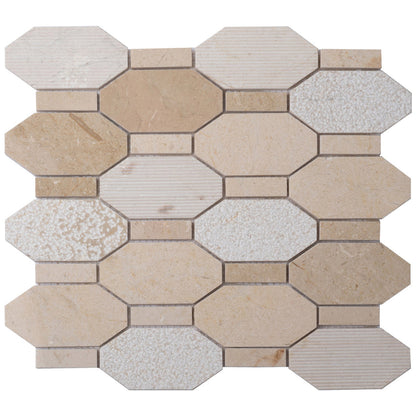 Beige 11x12 Polished Etched Hexagon Crema Marfil Marble Mosaic Tile (5 pack, 4.66 sq ft/case)