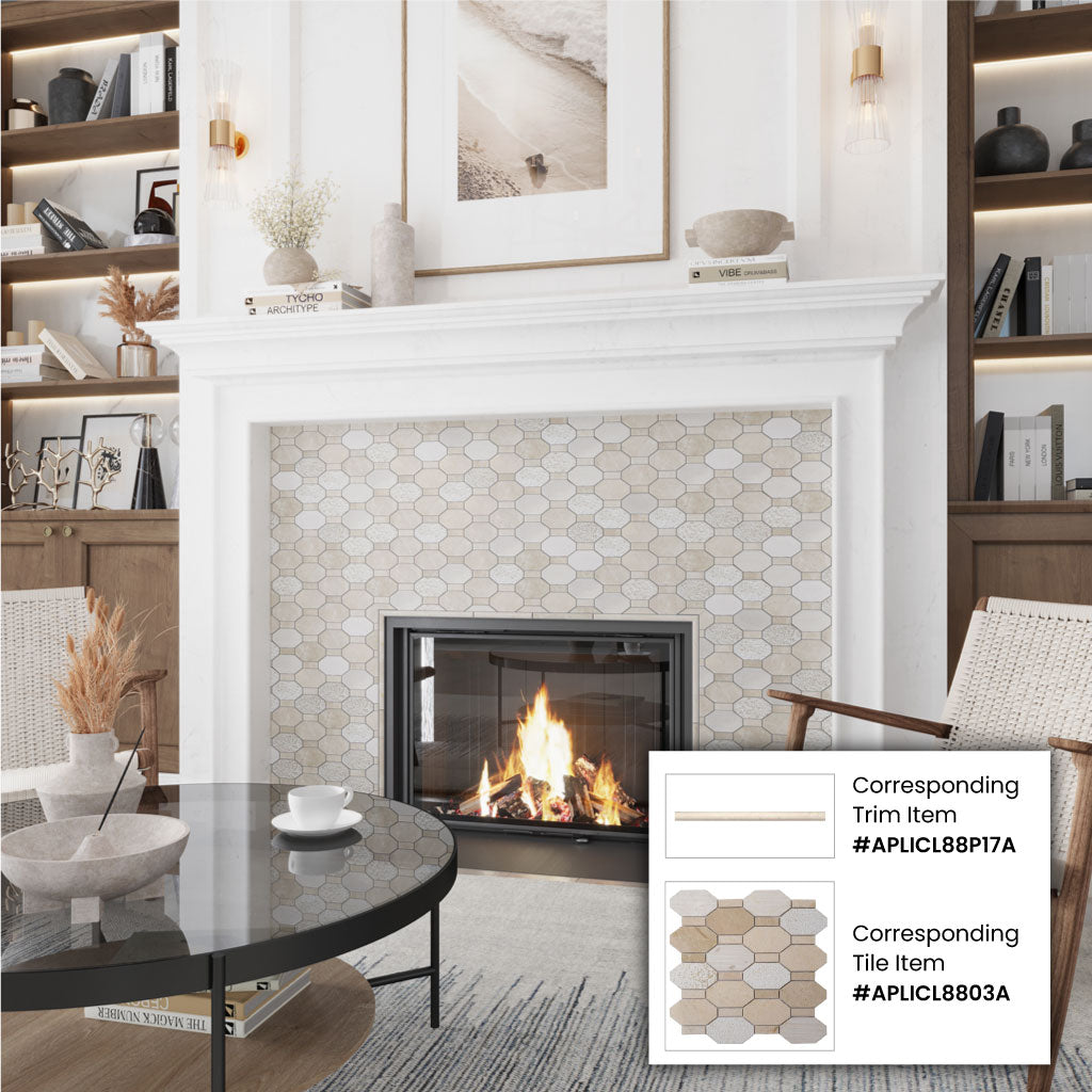 Beige 11x12 Polished Etched Hexagon Marble Mosaic Tile (5 pack, 4.66 sq ft/case) - Sample
