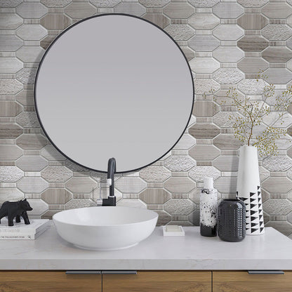 Wooden Grey 11x12 Polished Etched Hexagon Marble Mosaic Tile (5 pack, 4.66 sq ft/case)