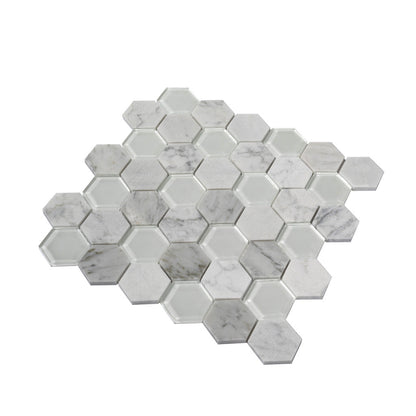 White 12x12 Polished Etched Hexagon Glass Marble Mosaic Tile (5 pack, 4.92 sq ft/case) - Sample