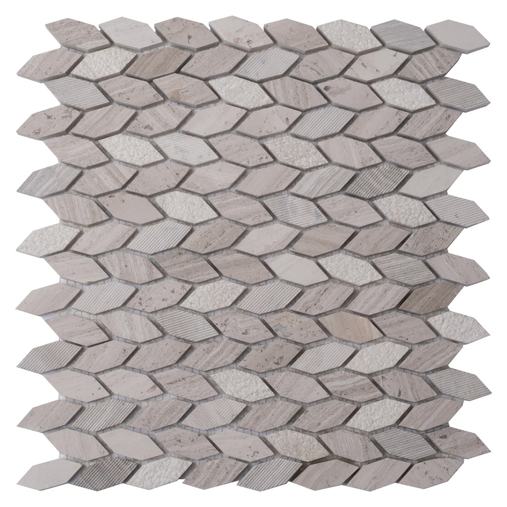 Wooden Grey 12x12 Polished Etched Hexagon Marble Mosaic Tile (5 pack, 4.92 sq ft/case)