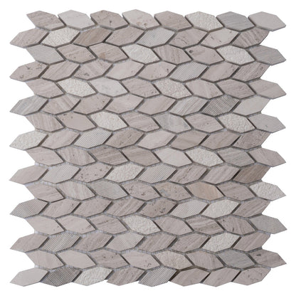 Wooden Grey 12x12 Polished Etched Hexagon Marble Mosaic Tile (5 pack, 4.92 sq ft/case)