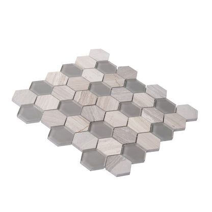 Gray 12x12 Polished Etched Hexagon Glass Marble Mosaic Tile (5 pack, 4.92 sq ft/case) - Sample