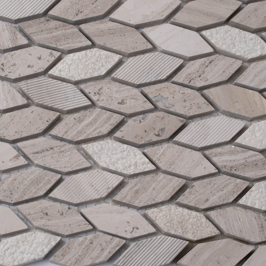 Wooden Grey 12x12 Polished Etched Hexagon Marble Mosaic Tile (5 pack, 4.92 sq ft/case)