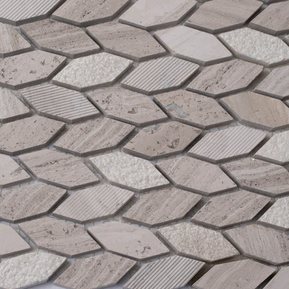 Wooden Grey 12x12 Polished Etched Hexagon Marble Mosaic Tile (5 pack, 4.92 sq ft/case)