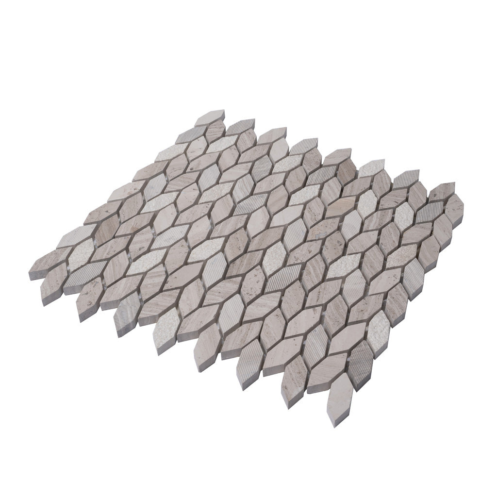 Wooden Grey 12x12 Polished Etched Hexagon Marble Mosaic Tile (5 pack, 4.92 sq ft/case)