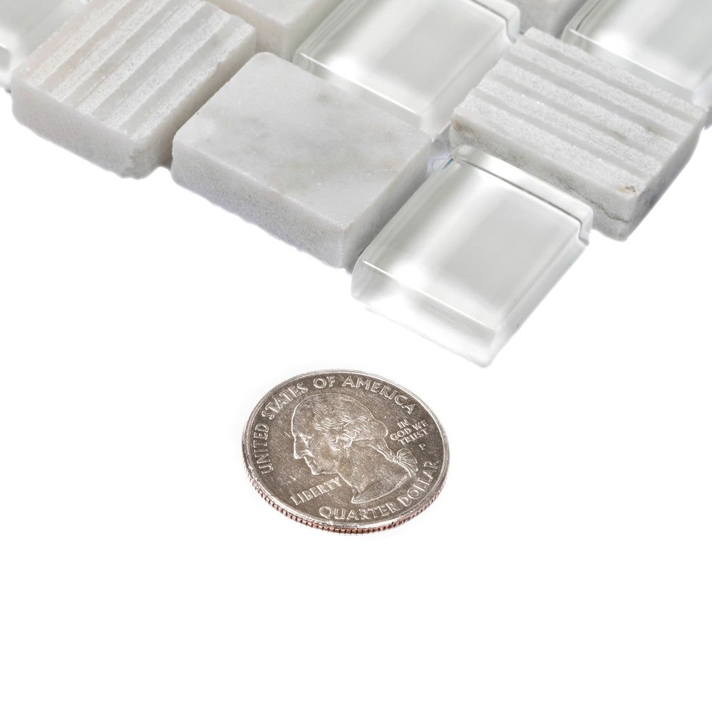 White 12x12 Polished Etched Brick Bianco Carrara Glass Marble Mosaic Tile (5 pack, 4.83 sq ft/case)