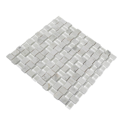 White 12x12 Polished Etched Brick Glass Marble Mosaic Tile (5 pack, 4.83 sq ft/case) - Sample