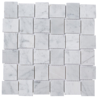 White 11x11 Polished Etched Brick Bianco Carrara Marble Mosaic Tile (5 pack, 4.13 sq ft/case)