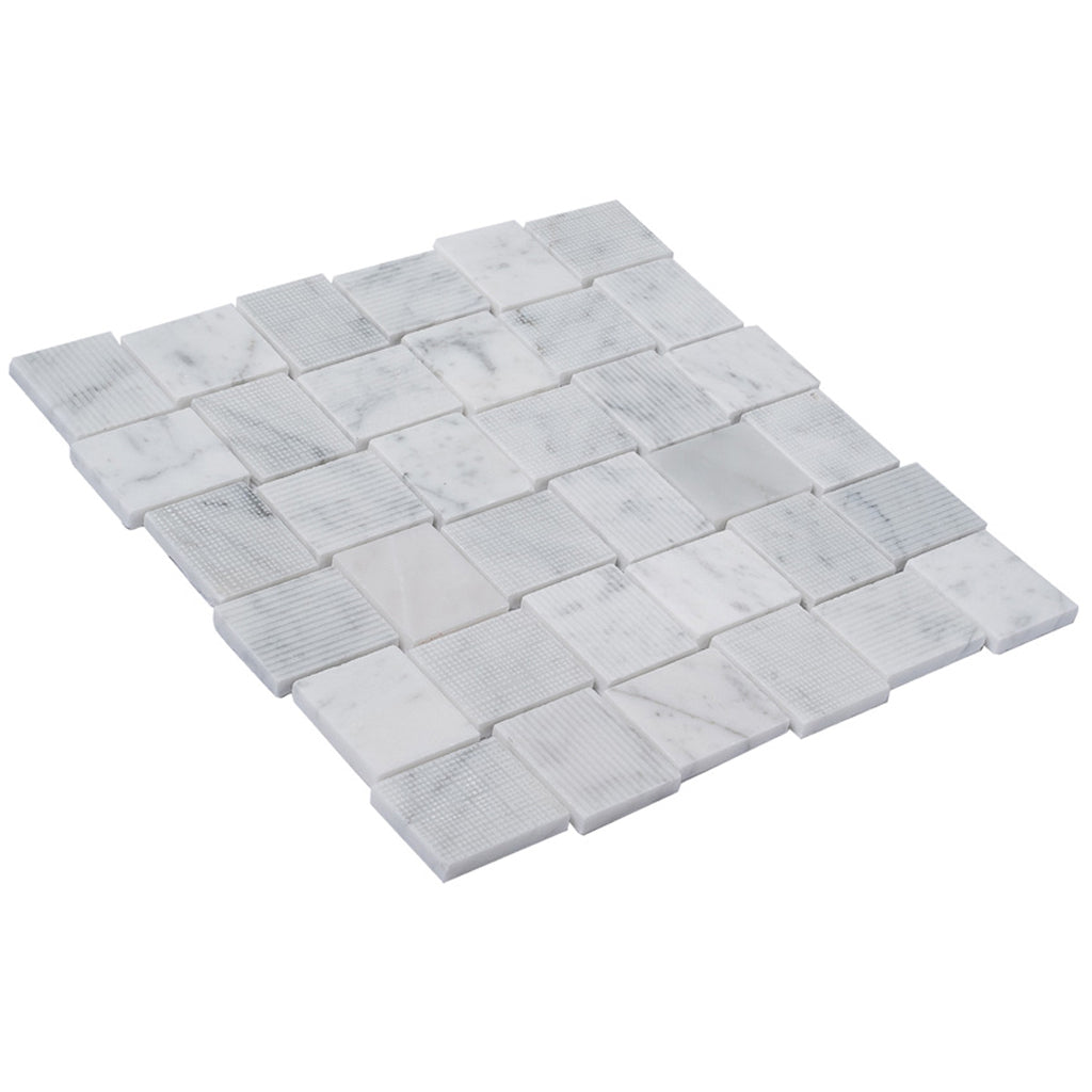 White 11x11 Polished Etched Brick Bianco Carrara Marble Mosaic Tile (5 pack, 4.13 sq ft/case)