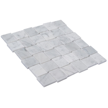 White 11x11 Polished Etched Brick Marble Mosaic Tile (5 pack, 4.13 sq ft/case) - Sample