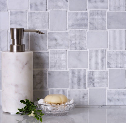 White 11x11 Polished Etched Brick Marble Mosaic Tile (5 pack, 4.13 sq ft/case) - Sample