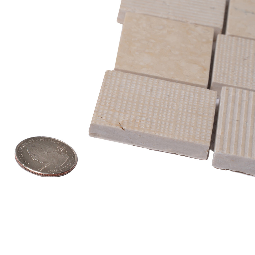Beige 11x11 Polished Etched Brick Crema Marfil Marble Mosaic Tile (5 pack, 4.13 sq ft/case)