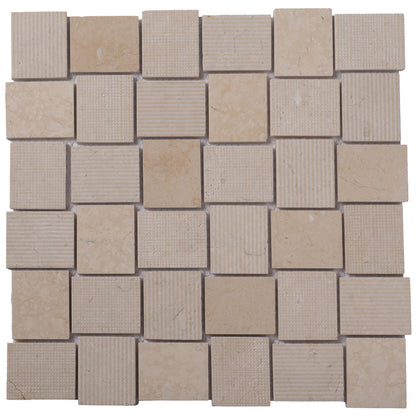 Beige 11x11 Polished Etched Brick Crema Marfil Marble Mosaic Tile (5 pack, 4.13 sq ft/case)