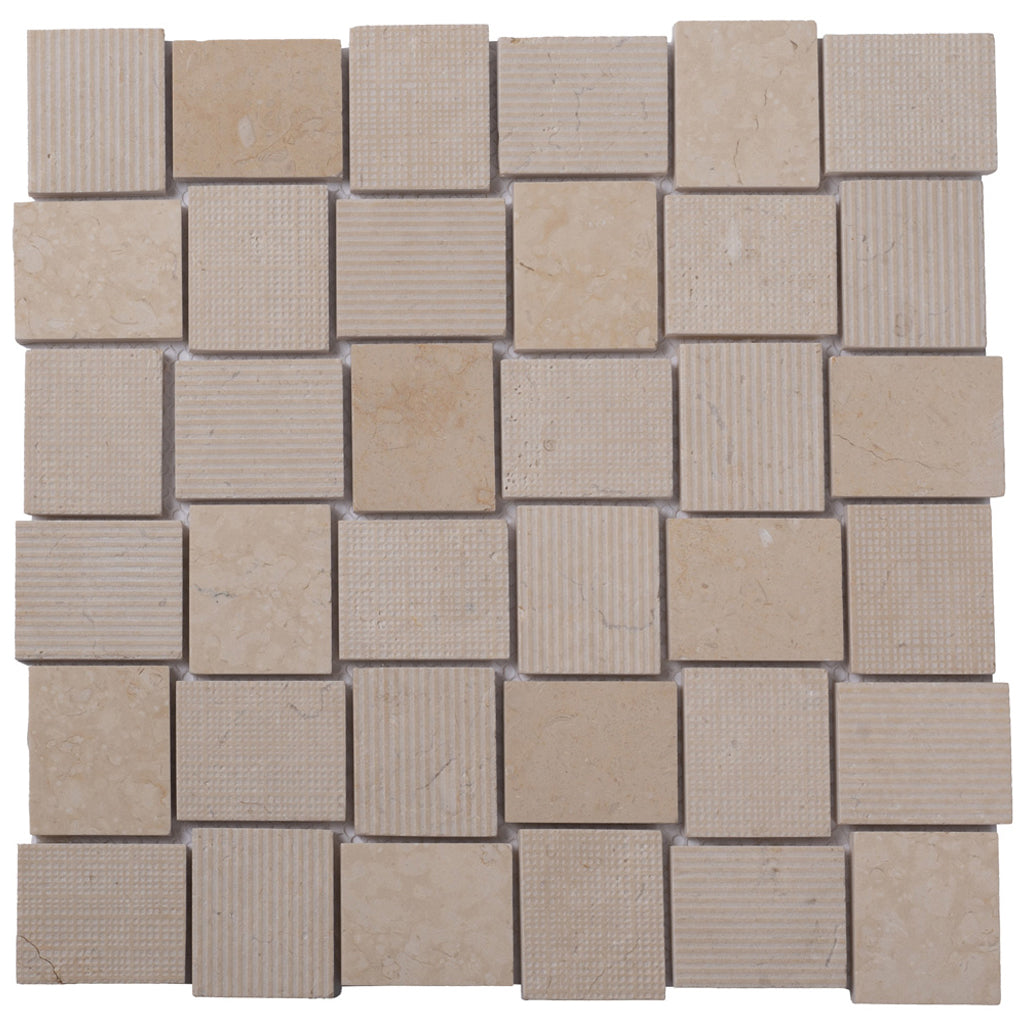 Beige 11x11 Polished Etched Brick Marble Mosaic Tile (5 pack, 4.13 sq ft/case) - Sample