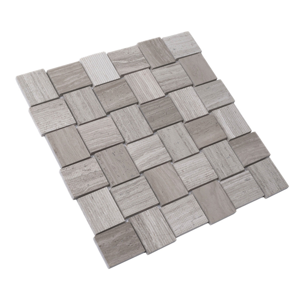 Wooden Grey 11x11 Polished Etched Brick Marble Mosaic Tile (5 pack, 4.13 sq ft/case)