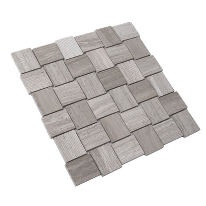 Wooden Grey 11x11 Polished Etched Brick Marble Mosaic Tile (5 pack, 4.13 sq ft/case)